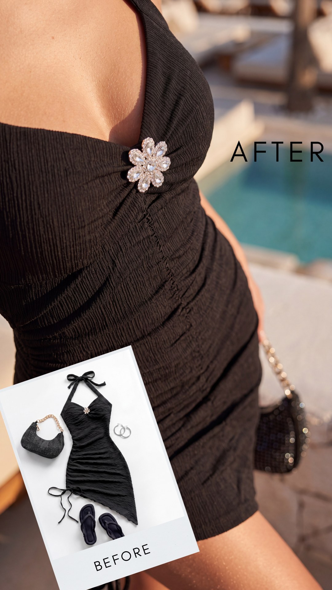 Before and after black dress visual transformation