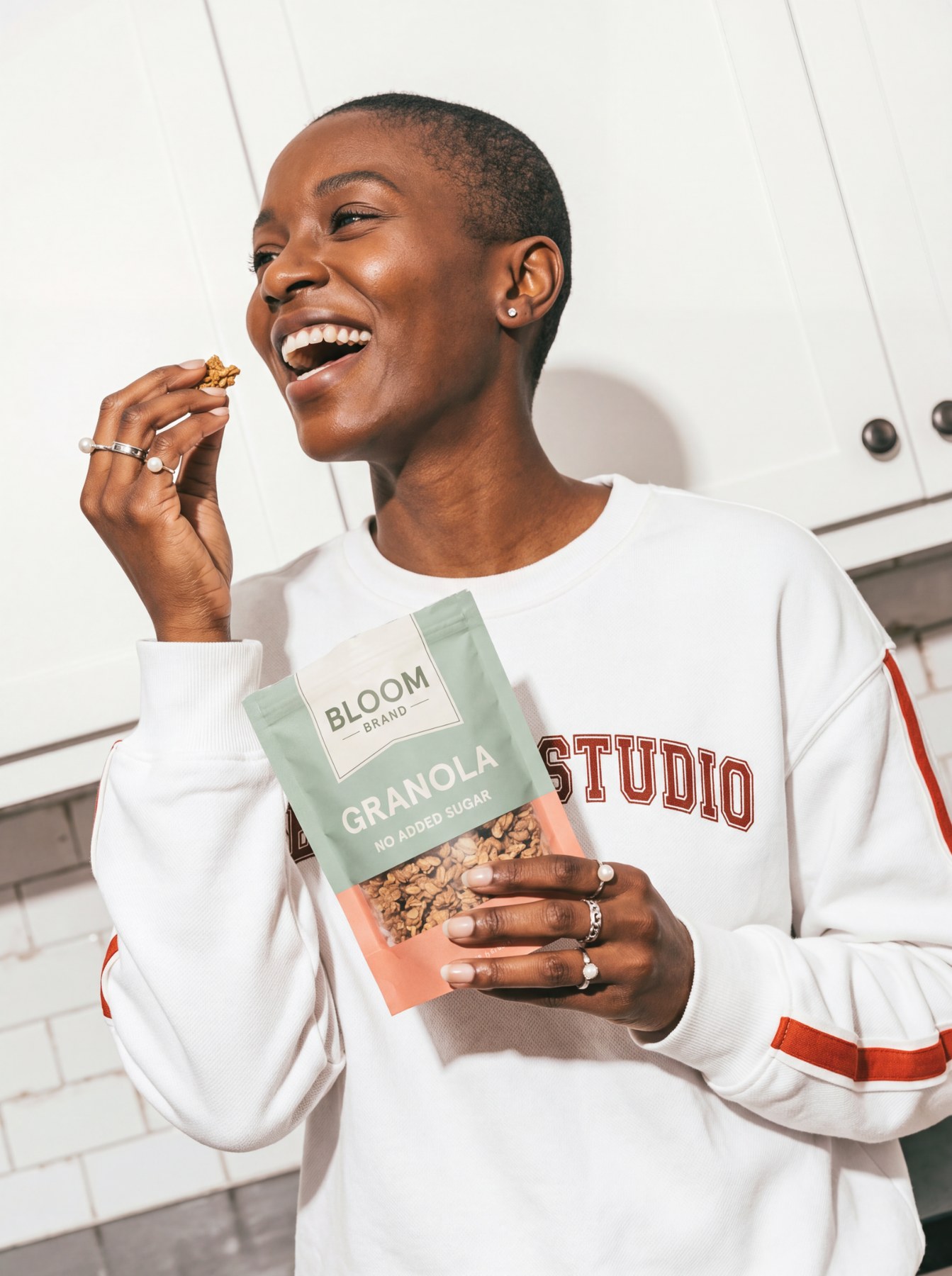 Bright lifestyle imagery that turns a simple product moment into a branded scene.